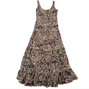 Jones New York Y2K Animal Print Tiered Chiffon Whimsygoth Maxi Dress Sz 4 Brown